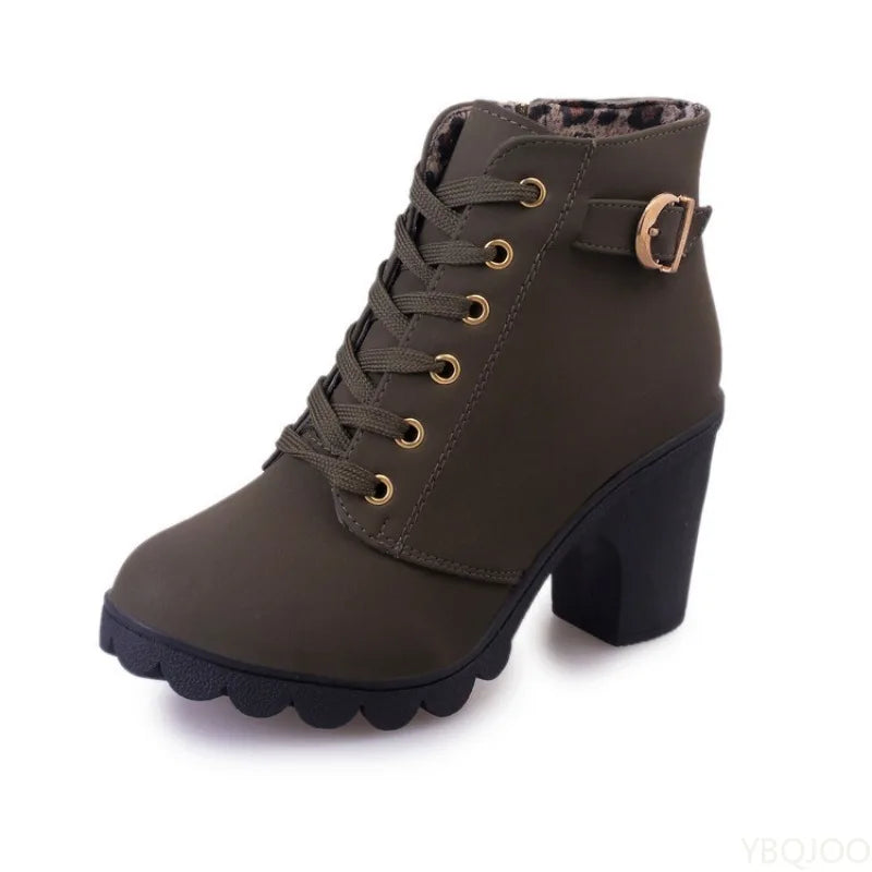 Versatile Lace-up and Zip-Up High Square Heeled Boots in a Variety of Colors