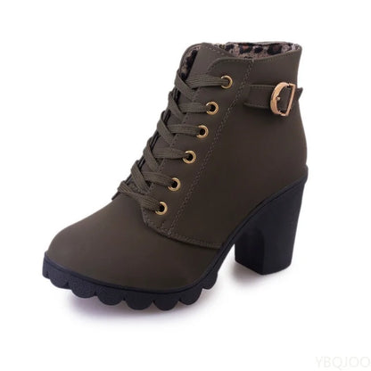 Versatile Lace-up and Zip-Up High Square Heeled Boots in a Variety of Colors