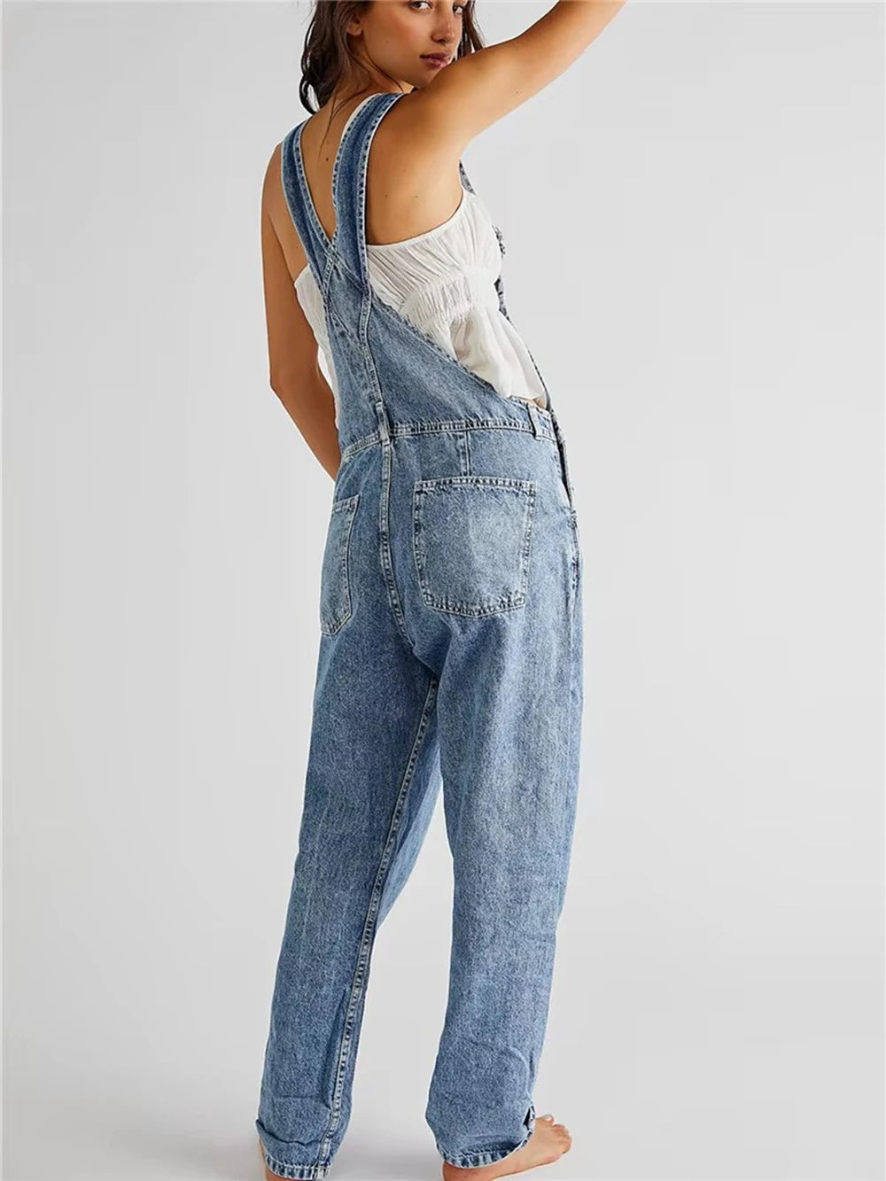 Women's Denim Overalls Vintage Loose-Fit Straight-Leg Denim Jeans Jumpsuits