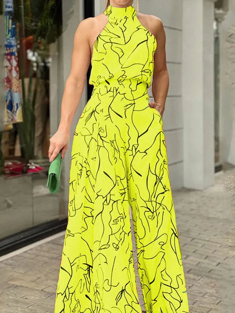 Elegant Sleeveless Halter Jumpsuit in 8 Colors, Wide Leg Long Pant Summer Clothing