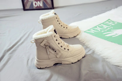 Short Snow Boots, Anti‑Slip, Warm Fur Lined, Lace-Up Casual Ankle Boots, Come in Black, White, Tan