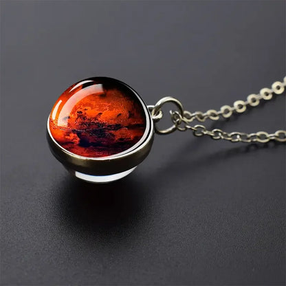 Double-Sided Galaxy Planet Glass Ball Pendant Necklace Sun Earth Moon Mars Galaxy Necklaces