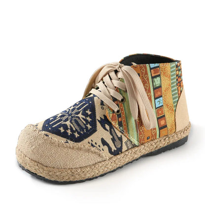 Boho Cotton Linen Canvas Round Toe Lace Up Cloth Shoes Size 35-44