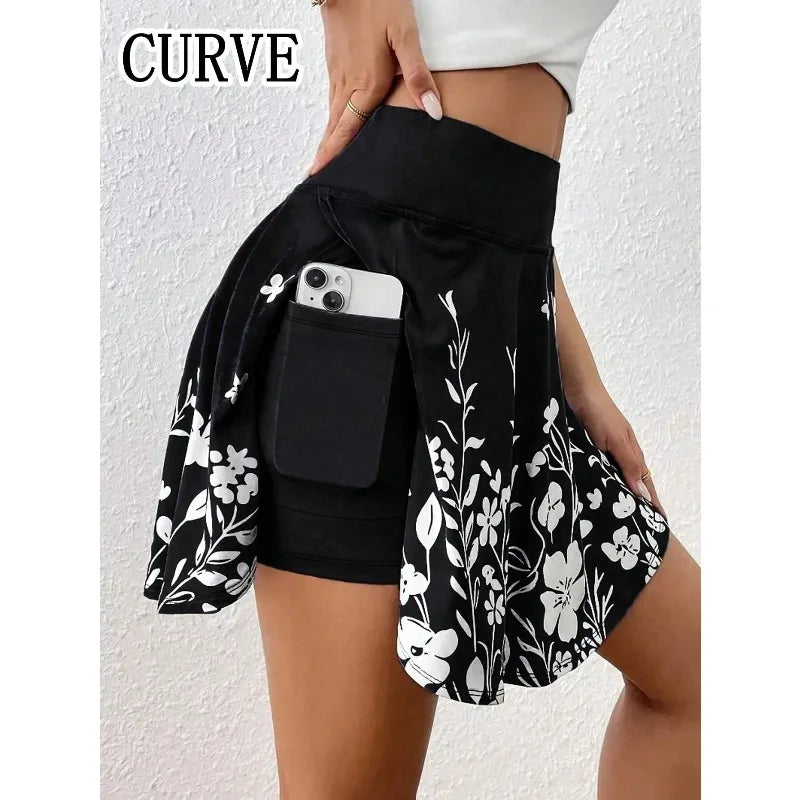 Plus Size 1XL-5XL  High-Waisted Skorts Phone Pocket Simple Floral Print