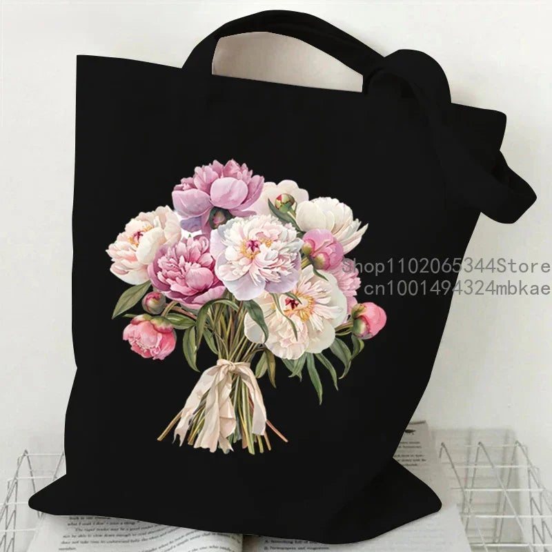 Aesthetics Peony Graphic Canvas Tote Bag . ALSO GREAT FOR GIFT BAG---WHY USE PAPER????