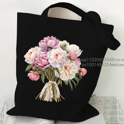 Aesthetics Peony Graphic Canvas Tote Bag . ALSO GREAT FOR GIFT BAG---WHY USE PAPER????