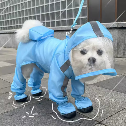 Waterproof Dog Coat with Rainproof Hood, Small Dog Raincoat with Rain Shoes, Overall Jumpsuit