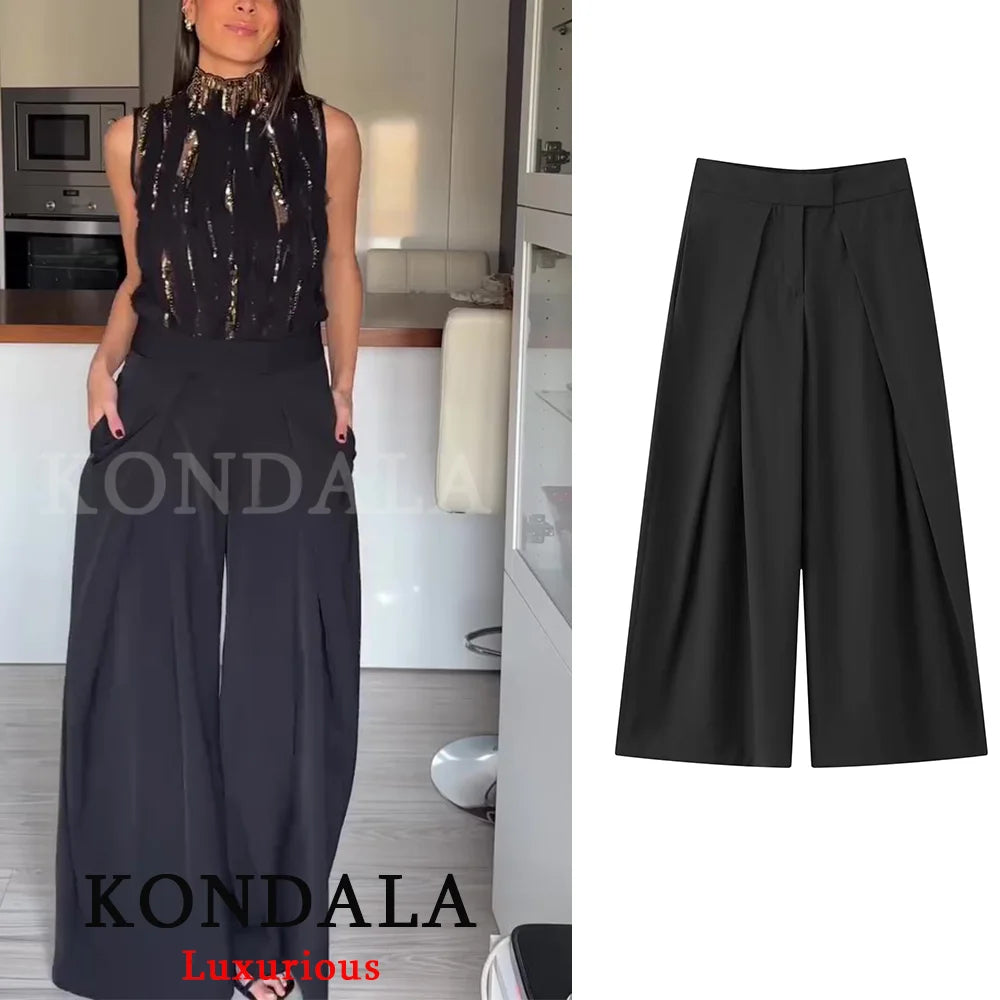 Casual Chic Wide Leg, Deeply Pleated Pants with Pockets
