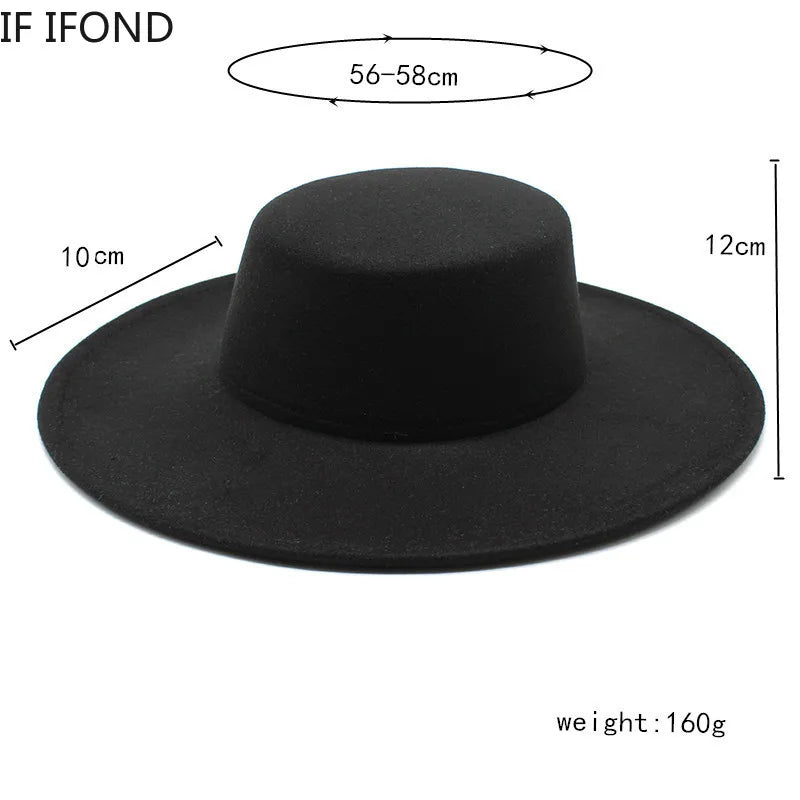 French Wide Brim Women's Fedora Wool Hat  Flat Top Felt in Marigold, White, and Black.