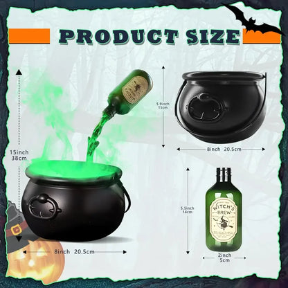 1 Set. Halloween Witch Cauldron with LED Light & Fog Mist Maker.  Skeleton in Cauldron for Spooky Hocus Pocus Decoration