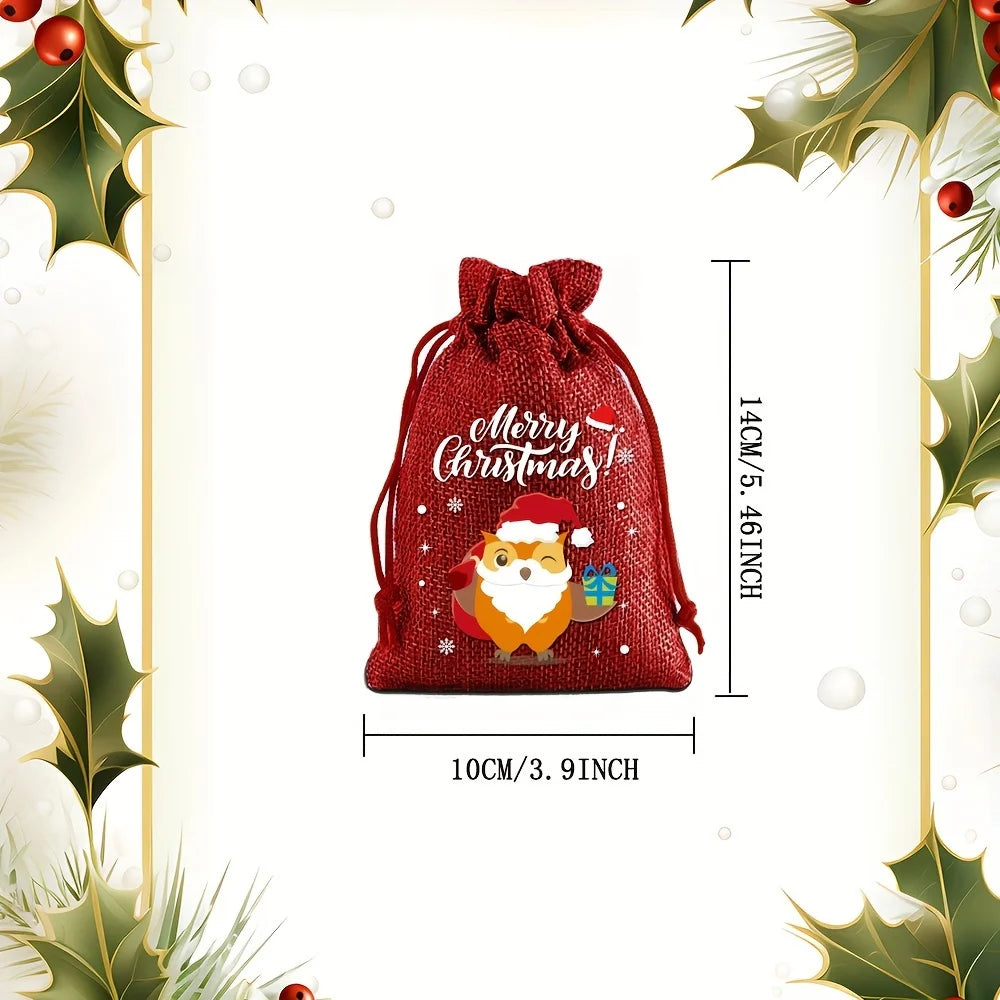 Christmas Drawstring Burlap Gift Bags, 12-Pack, 2 Colors
