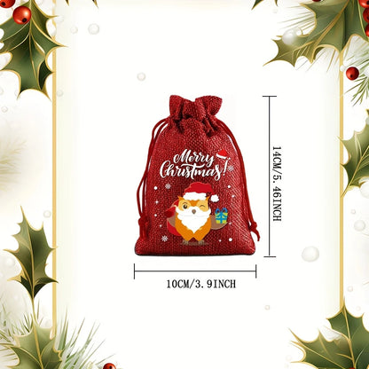 Christmas Drawstring Burlap Gift Bags, 12-Pack, 2 Colors