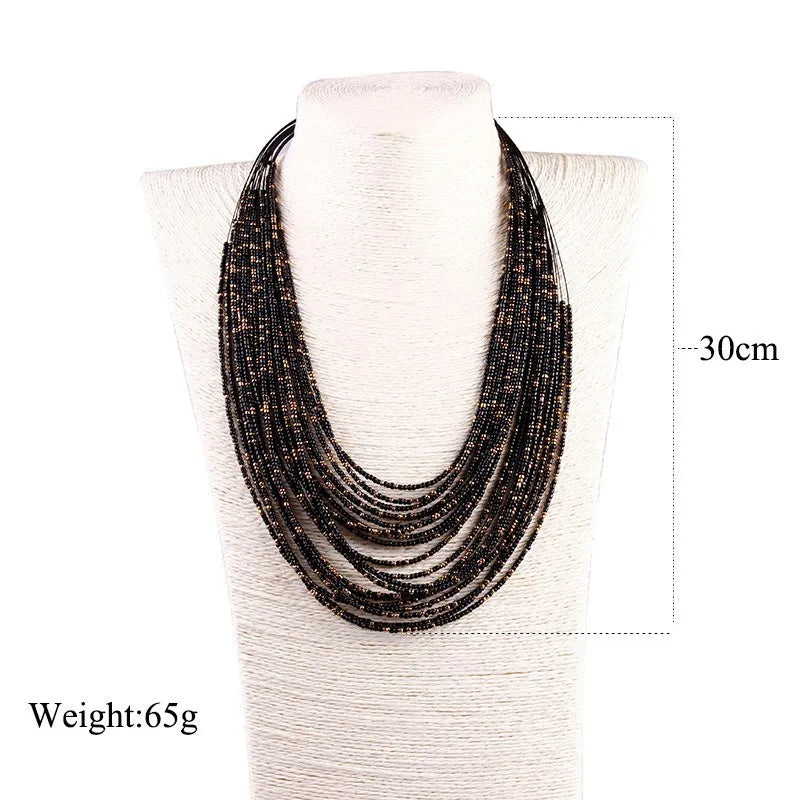 Boho African Acrylic Beaded Necklace Multi-layered
