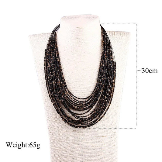 Boho African Acrylic Beaded Necklace Multi-layered
