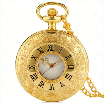 Vintage Charm Black Unisex Fashion Roman Numeral Quartz Steampunk Pocket Watch with Necklace chain