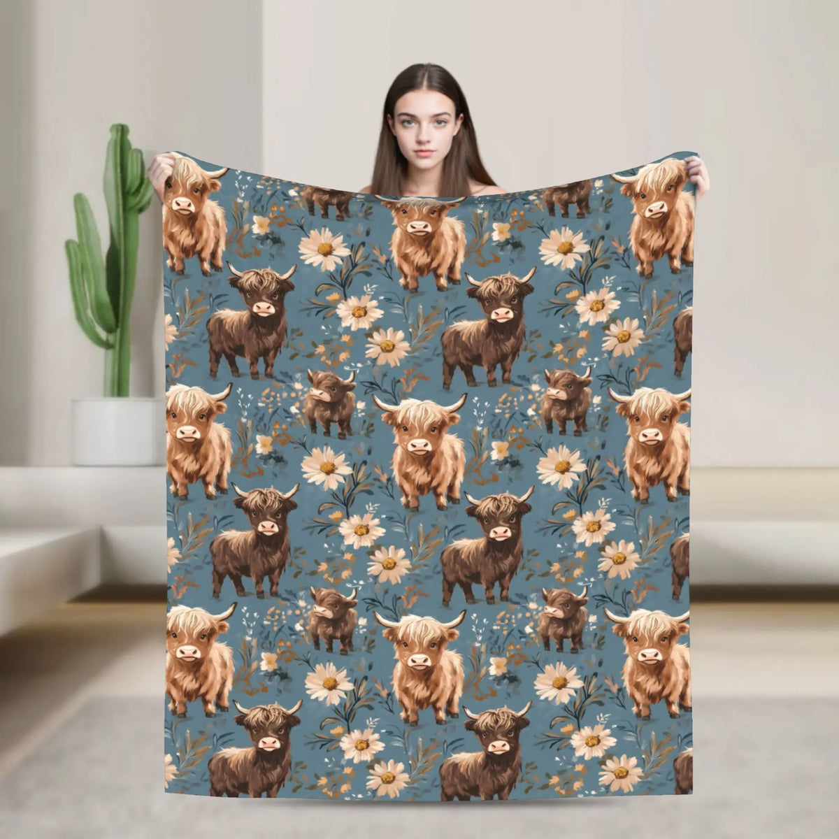 Christmas Highland Cow Fleece Blanket t for Home 150*125cm Piece. 25 Different Prints