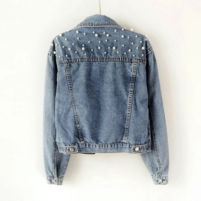 To Sizes 5XL Versatile Pearl Cropped Denim Jacket Loose Fit