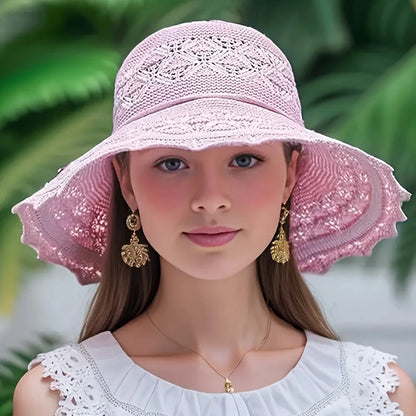 Summer straw hat with design and large brim Sun Hat Various colors