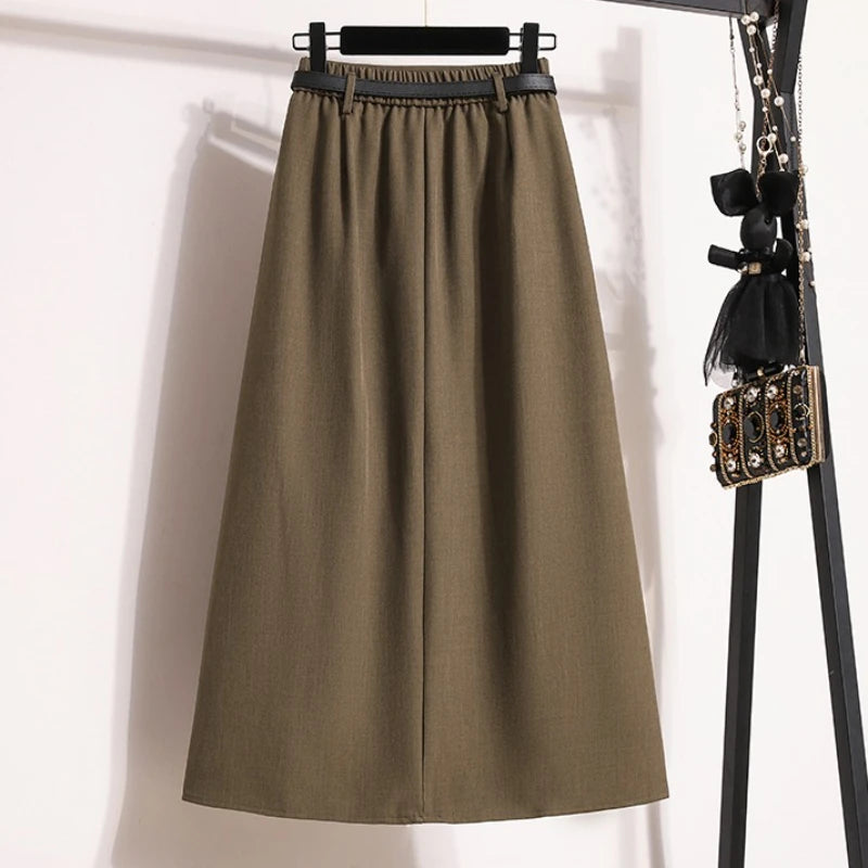 Sizes to 4XL  A-line with Pocket Flaps Solid Simplicity Casual Chic Skirt with Zipper and Elastic Back