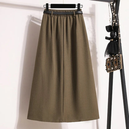Sizes to 4XL  A-line with Pocket Flaps Solid Simplicity Casual Chic Skirt with Zipper and Elastic Back
