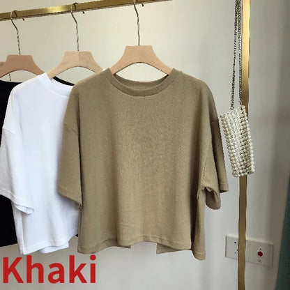 Backless T-Shirt Round Neck Loose Short-Sleeved Crop Tops