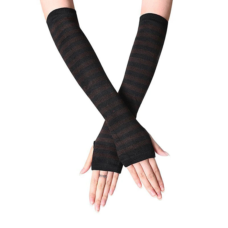 Winter Warm Long Sleeve Gloves Fingerless Stripe Knitted Elbow Elastic Outdoor Fashion Warm Wrist and Arm Glove in 8 colors