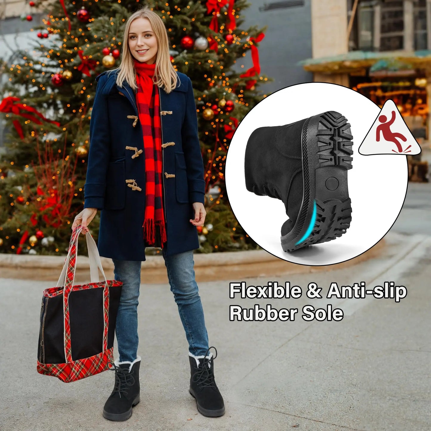 Crestar Winter Snow Boots for Women Warm Fur Lined, Ankle Boots, Lace Up, Non-Slip in Dark and Light Blue, Khaki, Red, and Black
