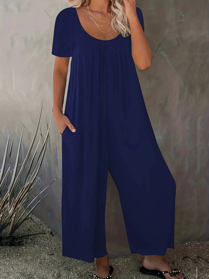 Sizes to 5XL  Jumpsuit, Short Sleeve, U neckline, with pockets. 5 colors