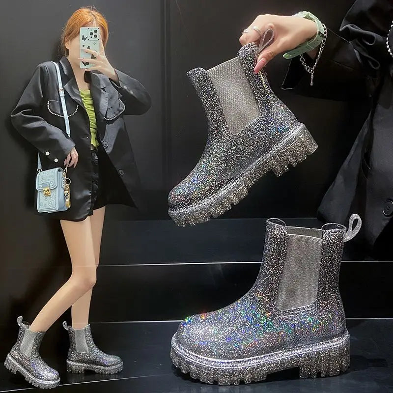 Shiney Ankle Rain Boots Wearable 4 Seasons Waterproof