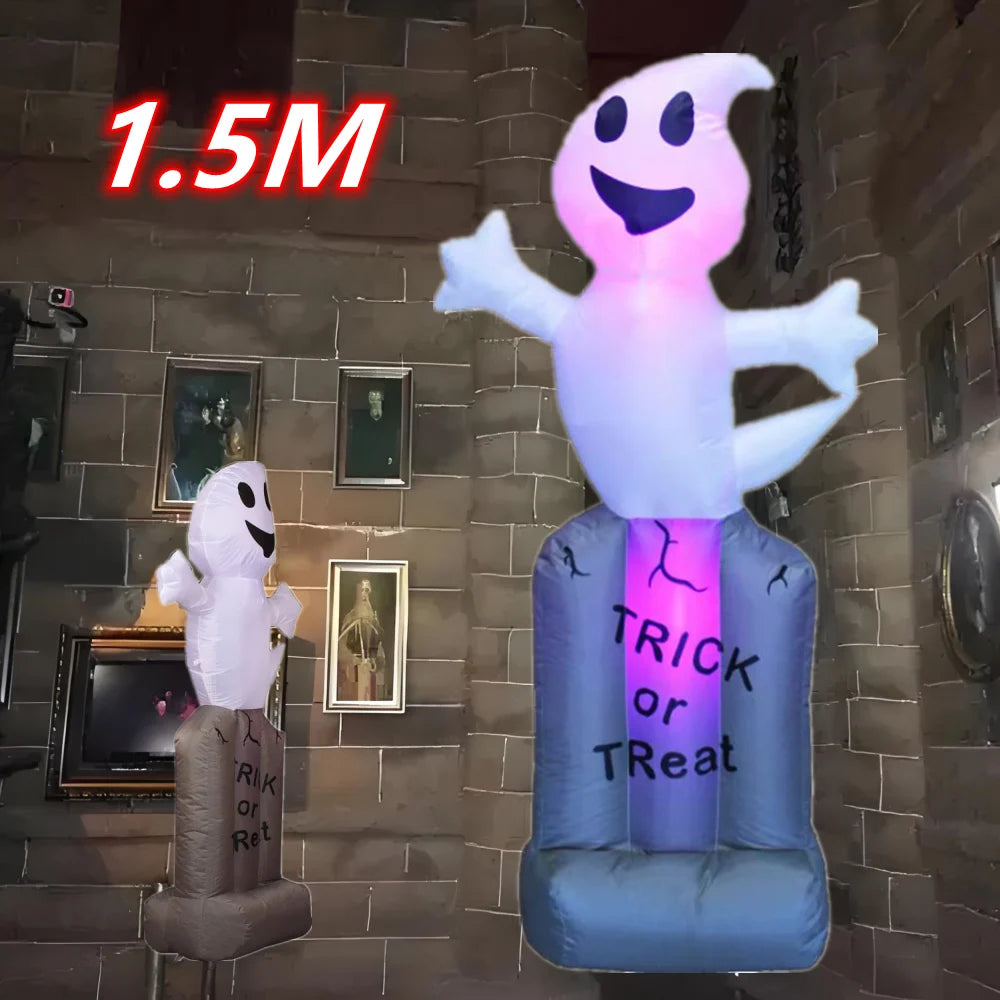 6.5 Feet Halloween Inflatable Pumpkin Ghost Tombstone, Decorations with Built-in LED Lights and Inflatable fan