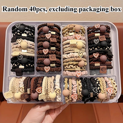 Boho Chic Women's Hair Ties Set - Cute Heart Charm & Bead Elastic Headbands for All Hair Types