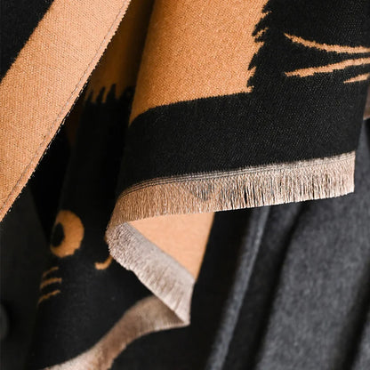 Cute Cat Ladies' Jacquard Pashmina Cashmere Scarf Thick Warm
