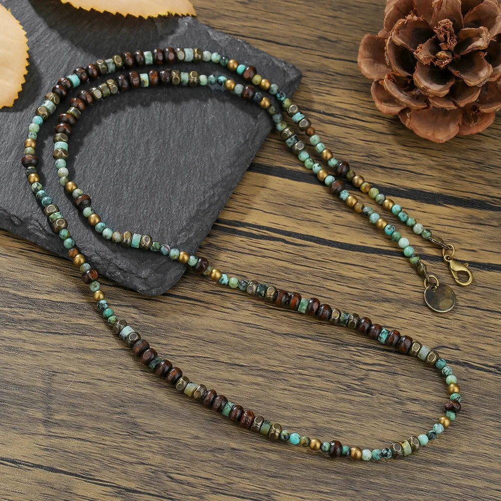 Retro Boho African Stone Necklace Hippie Long Beaded Necklace Tribal Jewelry