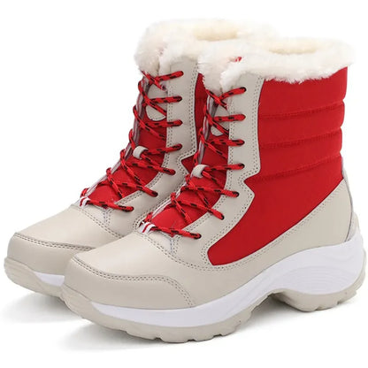 Lightweight Ankle Snow Boots with Slight Platform: Red and White, Tan and White, Navy, and Black