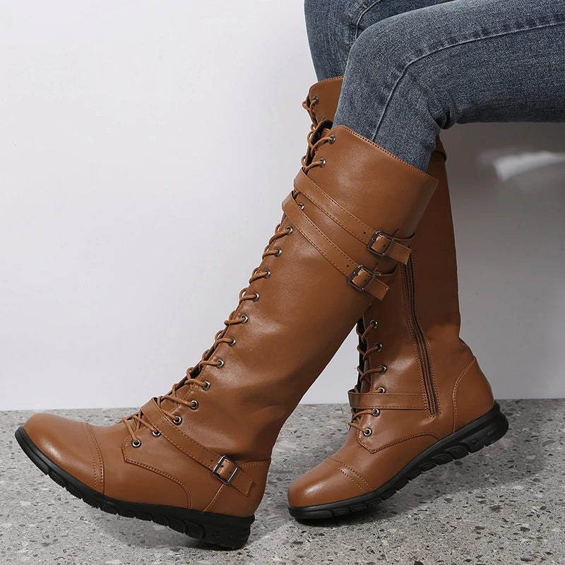 Boho Knee-High Lace-Up Boots, Also in Black and Dark Brown