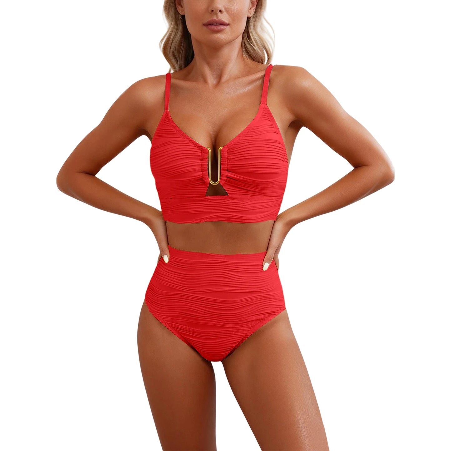 Sizes to XXL, 2 Piece Bikini,  Wire U Cutout in top,  High Waisted,  Variety of Colors