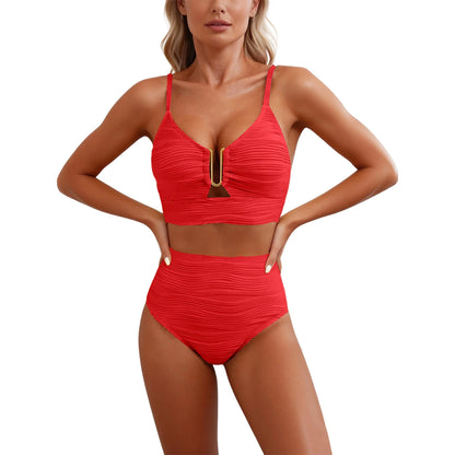 Sizes to XXL, 2 Piece Bikini,  Wire U Cutout in top,  High Waisted,  Variety of Colors