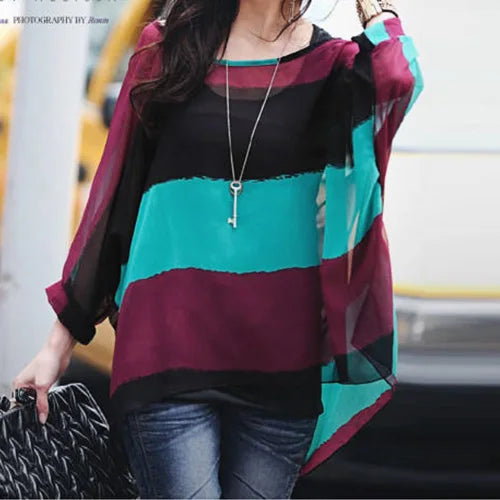 50 patterns to choose from, Plus Size, Boho Batwing Casual Sheer Chiffon Summer Top