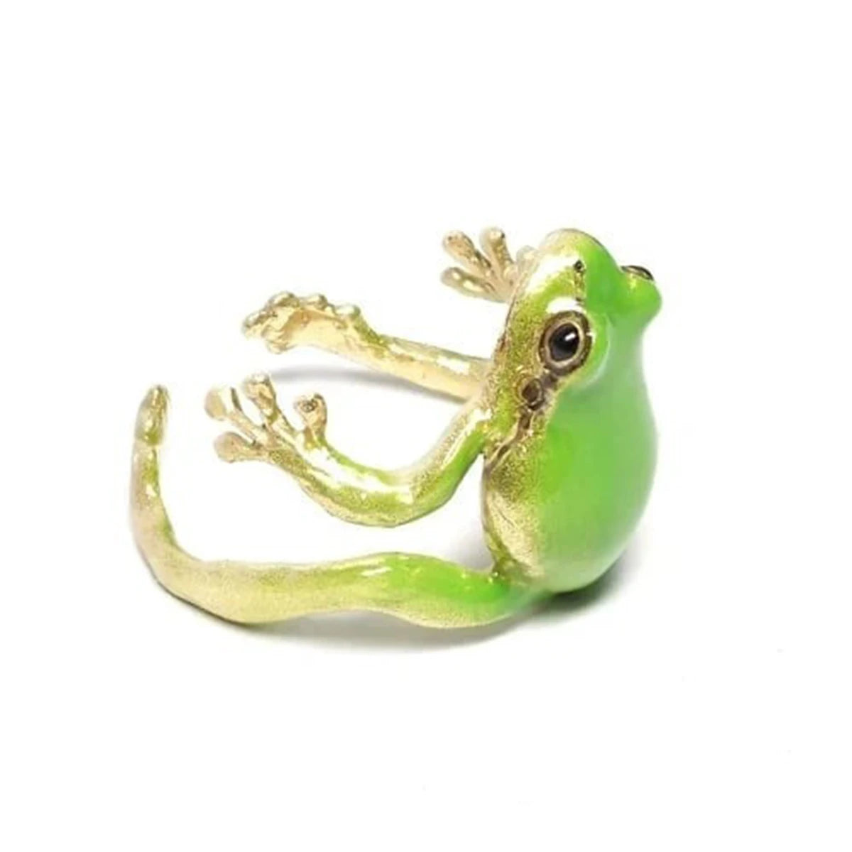 Green Enamel Frog Open Ring  Adjustable Finger Jewelry
