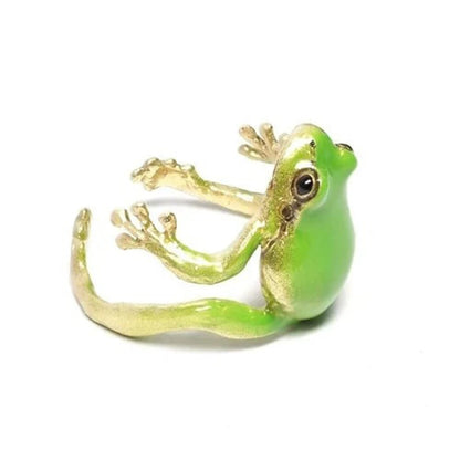Green Enamel Frog Open Ring  Adjustable Finger Jewelry