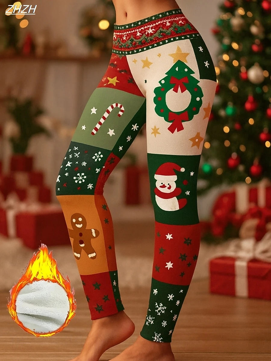 Christmas Leggings, Full Length Pants, Thermal Warm, Comfy and Stretchy