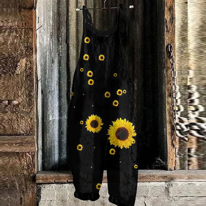 Sunflower Pattern Jumpsuits Casual Loose, Shoulder string ties; Variety of patterns