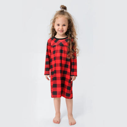 Christmas Family Pajamas Plaid Print Mother Father Kids Matching Full Sleeve, Button Shirt, Child's Set or Gown