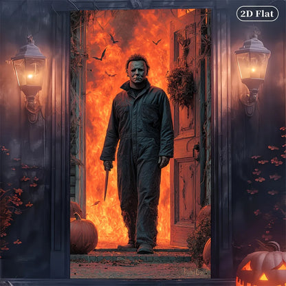2D door banner, Halloween door cover 70.8 by 30.4 inches- polyester indoor/outdoor decoration with Michael Myers mask design