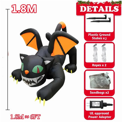 Halloween Inflatable 1.8m Black Cat, Moves His Head,  LED Lights Indoor or Outdoor Air-blown Decoration
