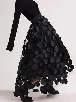 Sizes to 5XL Black elastic waist umbrella skirt, A-line skirt, versatile midi skirt, European and American bestseller