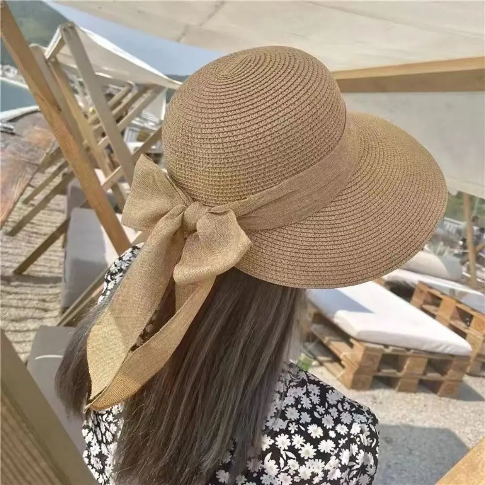 Bowknot Sun Hat Breathable Wide Brim Casual Straw Hat
