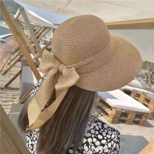 Bowknot Sun Hat Breathable Wide Brim Casual Straw Hat