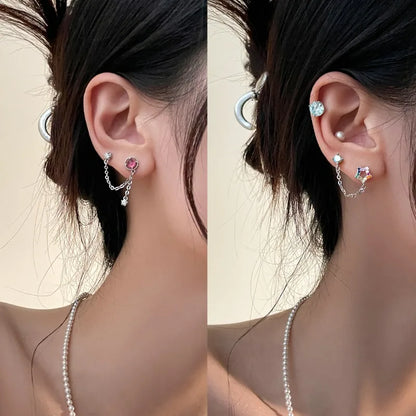 1 PC Pierced ear chain connecting 2 interesting earrings. Punk Jewelry