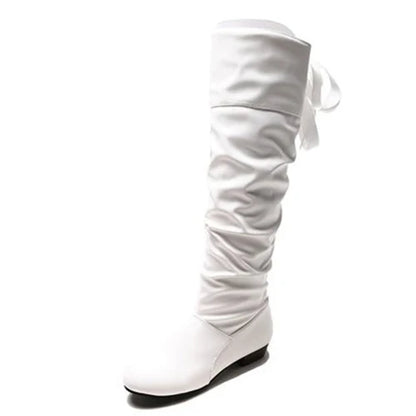 Knee High Boots, in Red, Black, and White, Tall Boots with Low Heel